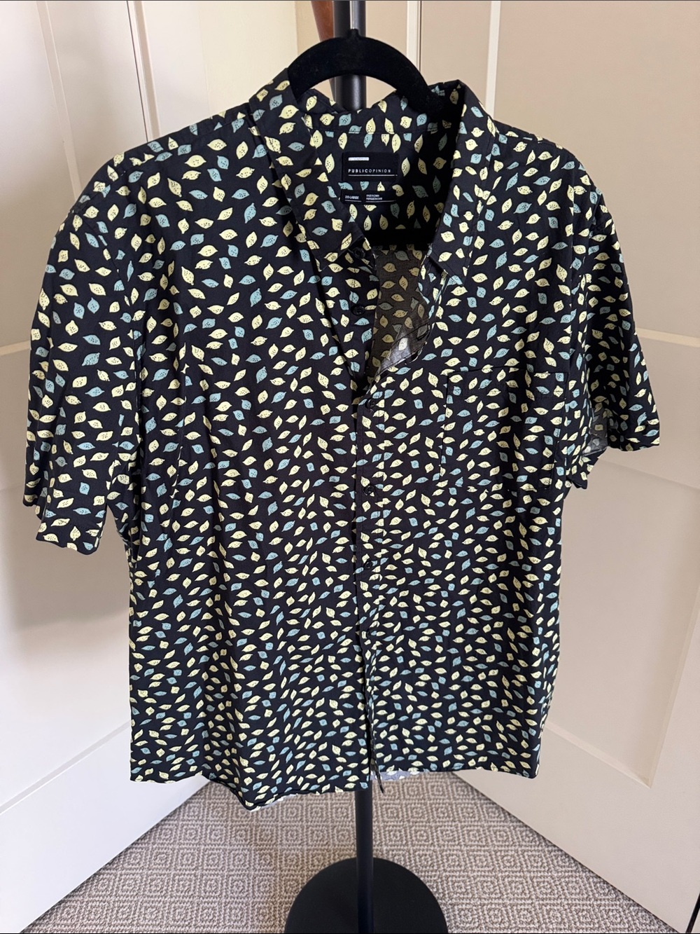 Public Opinion Men’s XXL Short Sleeve Button Up Black Lemon Print Shirt